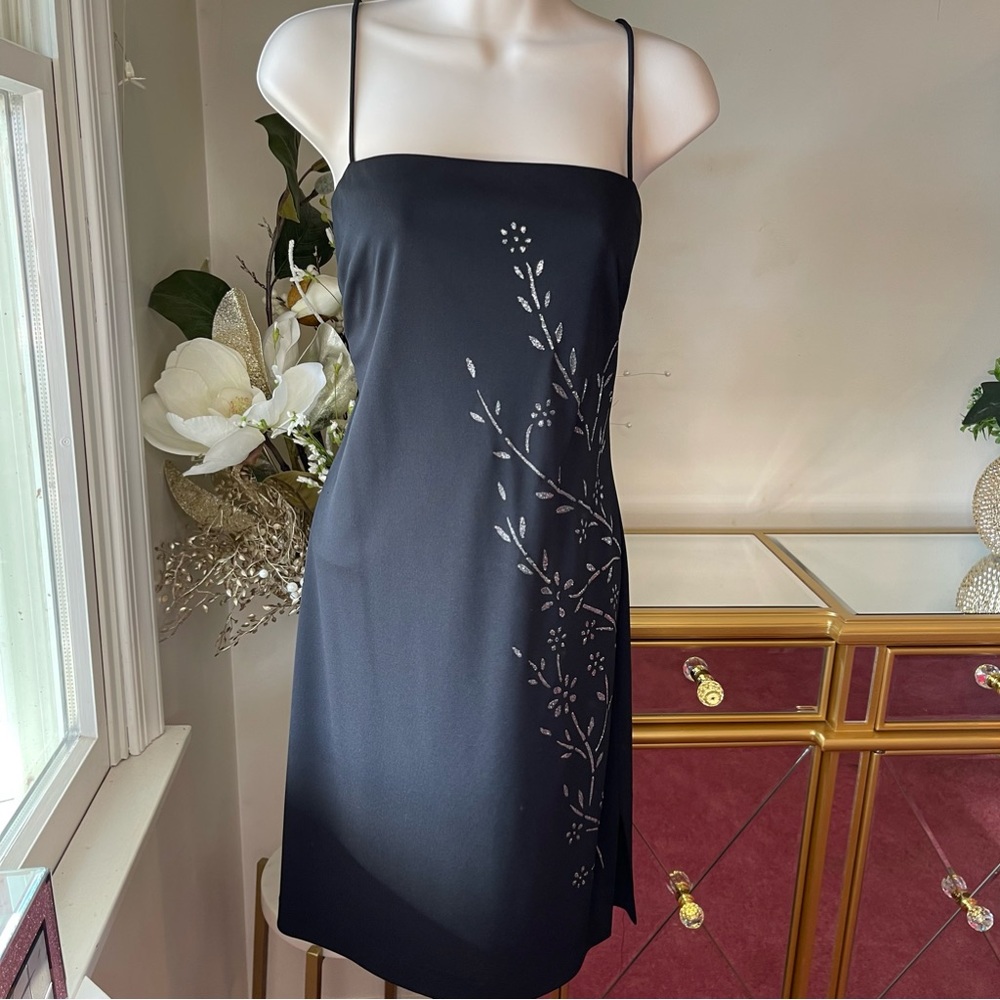 56 Arianna blk spaghetti strap dress /w lateral asymmetric silver glitter so 10
